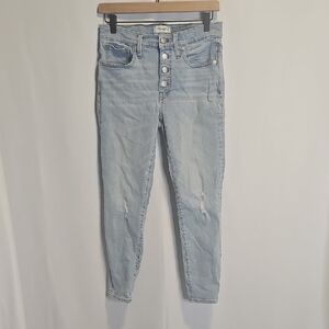 Madewell High-Rise Skinny Jeans Light Wash Button Fly Distressed 29 Waist